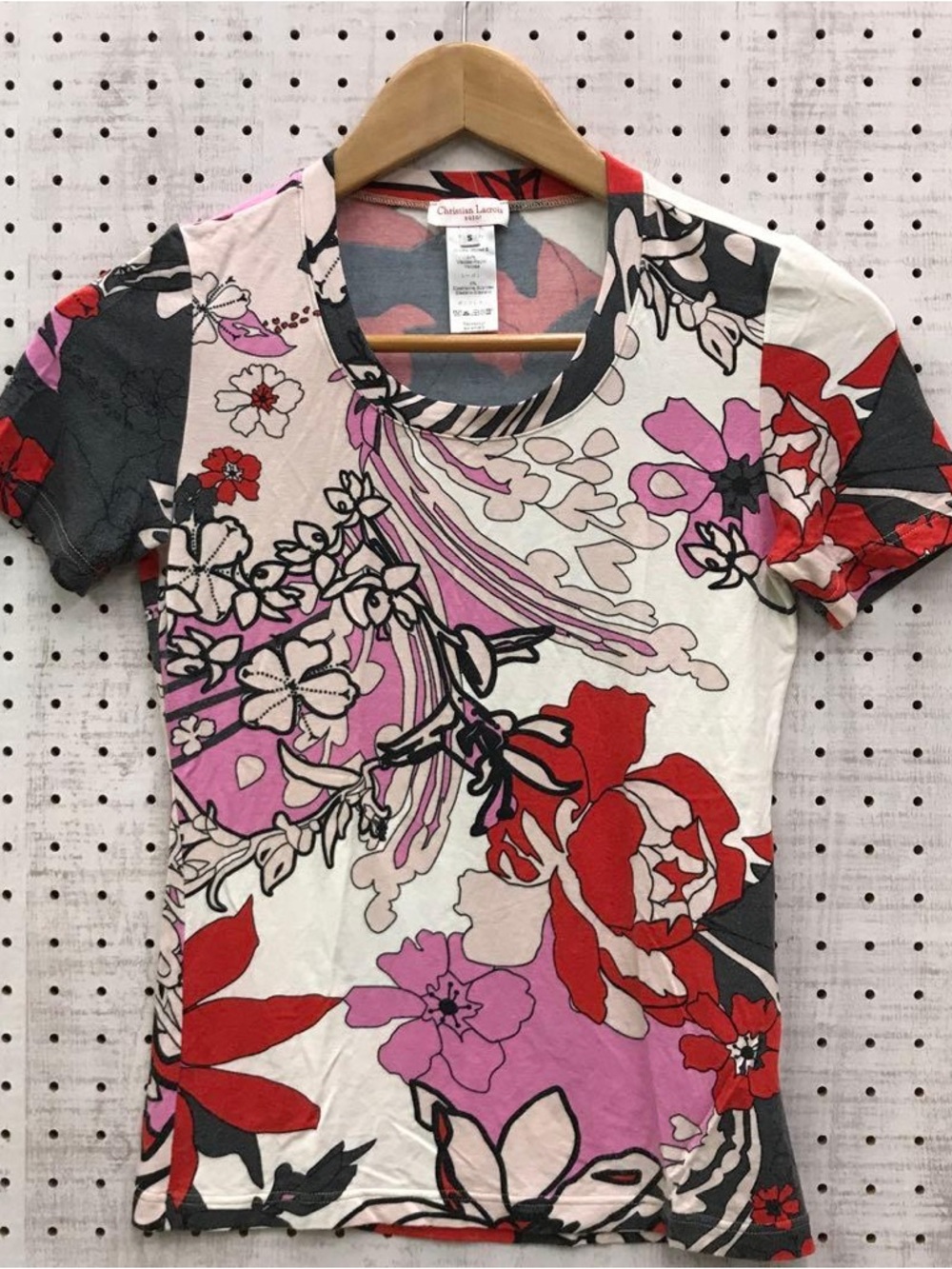 Christian Lacroix Bazar Floral Tee in Red, Pink & Gray